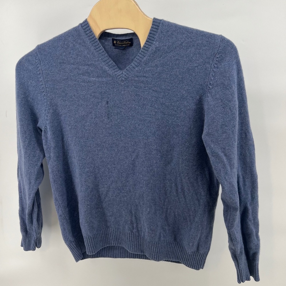 Brooks Brothers Mens XL Blue Scottish Lambswool V-Neck Sweater Long Sleeve‎ Knit - Picture 3 of 7
